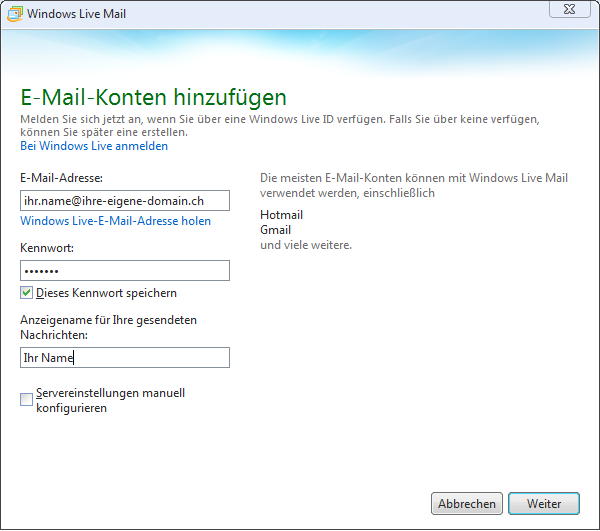 Windows Live Mail Konfiguration