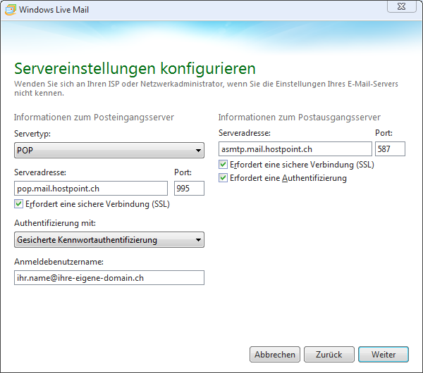 Windows Live Mail configuration