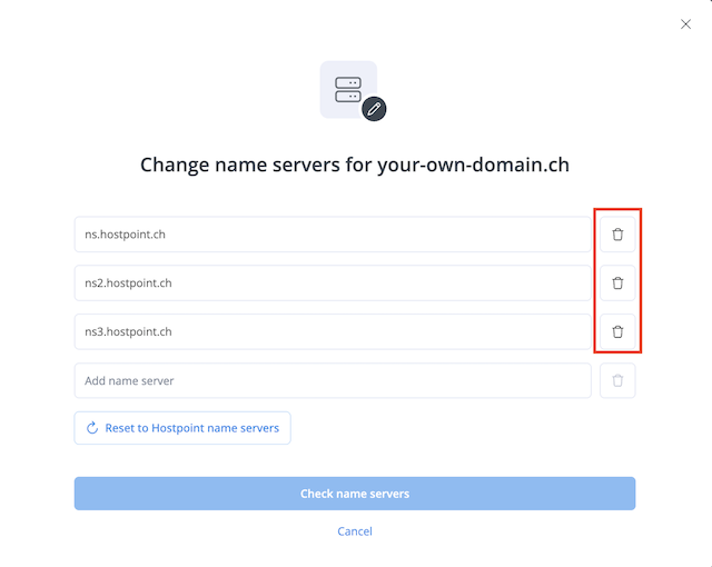 Hostpoint Nameserver loeschen EN