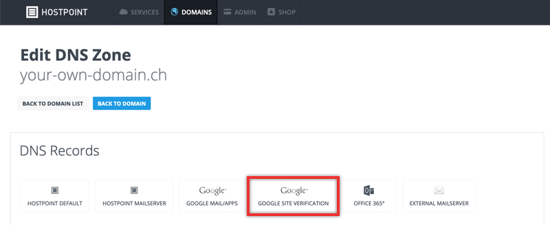 DNS Service - Google Site verification