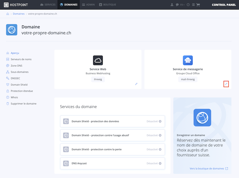 Domain Mailservice bearbeiten 01 fr