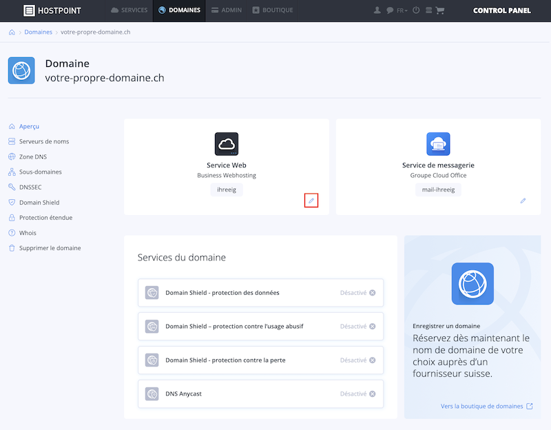 Domain Webhosting zuweisen 01 fr