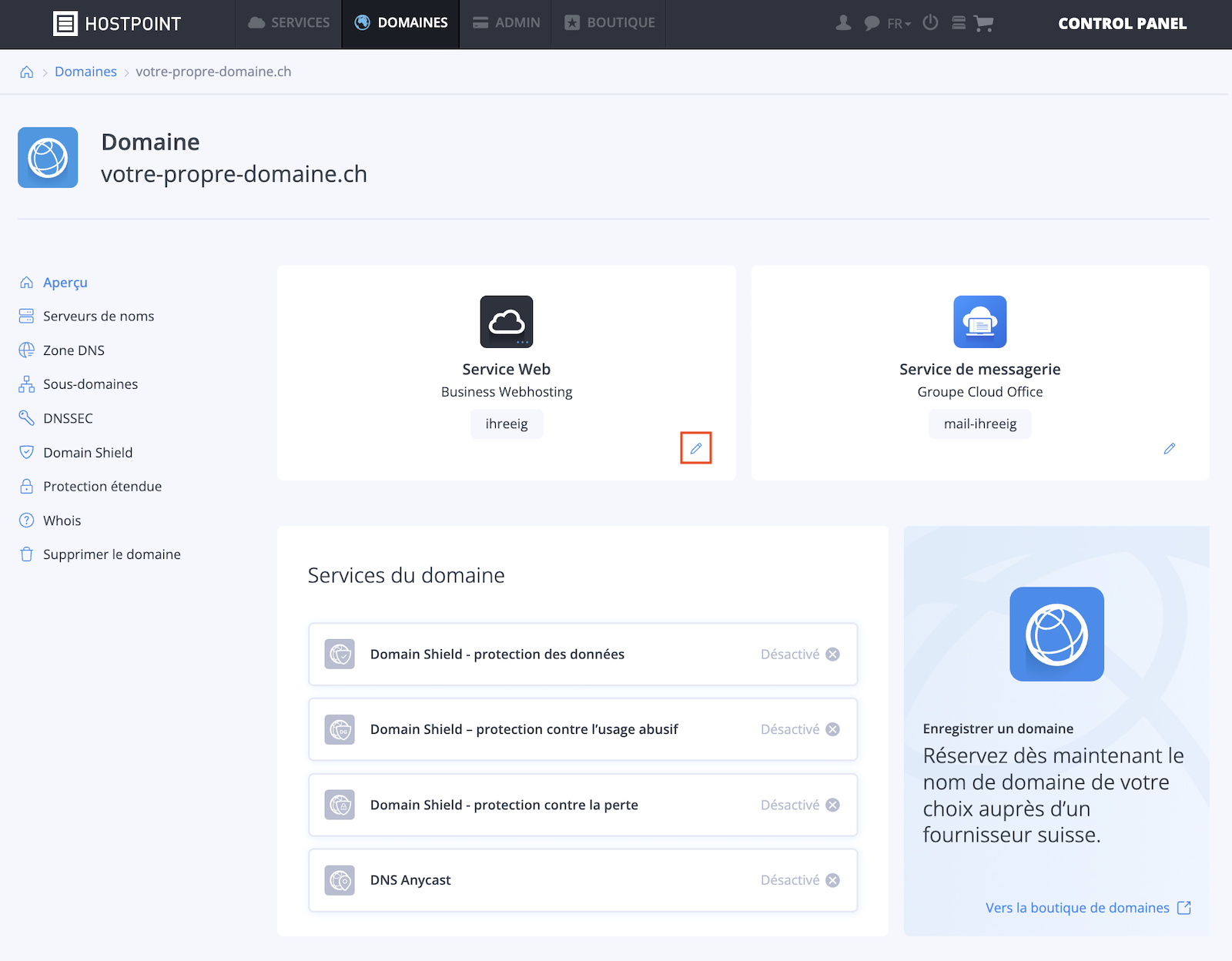 Domain Webhosting zuweisen 01 fr