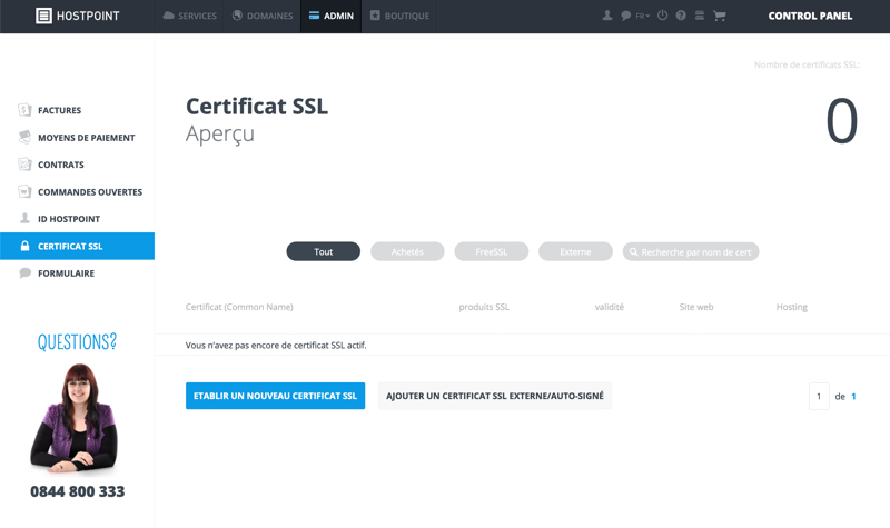 Ajouter un certificat SSL externe/auto-signé